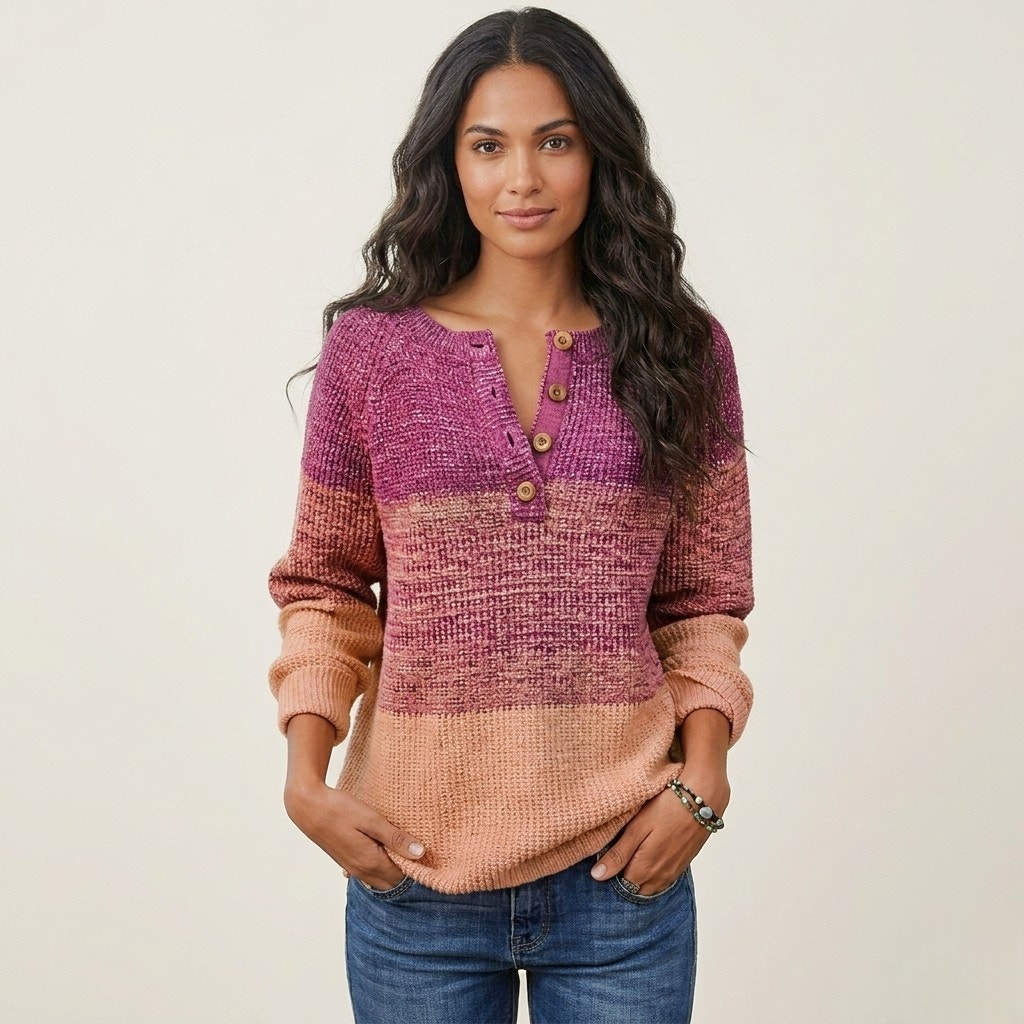 Sundance Avedon Colorblock Stripe Henley Knit Sweater Size Xs